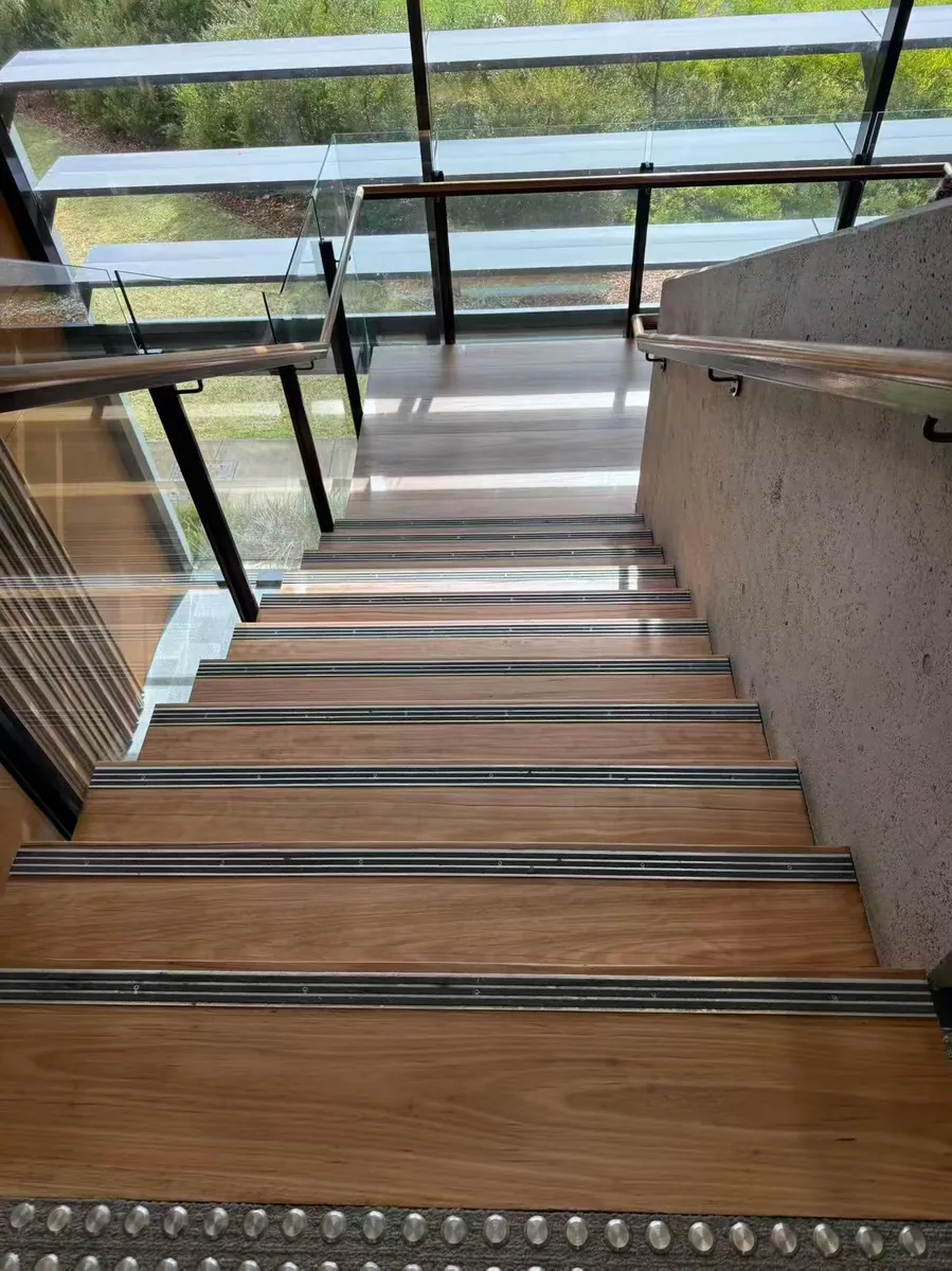 Timber stairs and landing inside the Tallawong Metro building