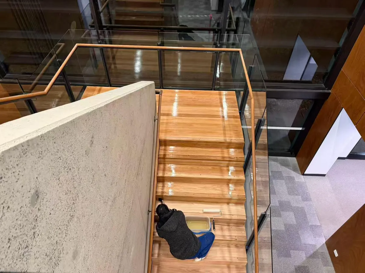 Stair tread refreshing work in progress at Tallawong Metro